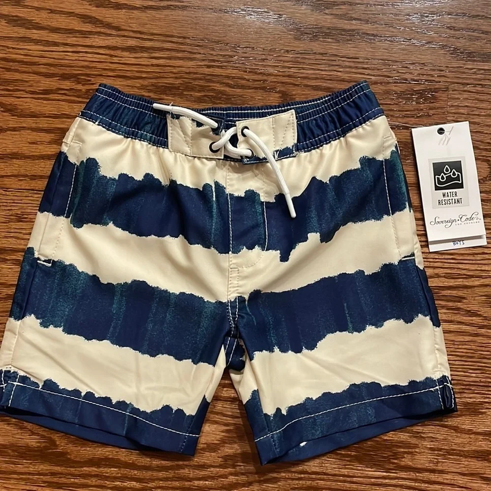 NWT Sovereign code Boys Swim disruptor Trunks Striped Moc  Fly size 4